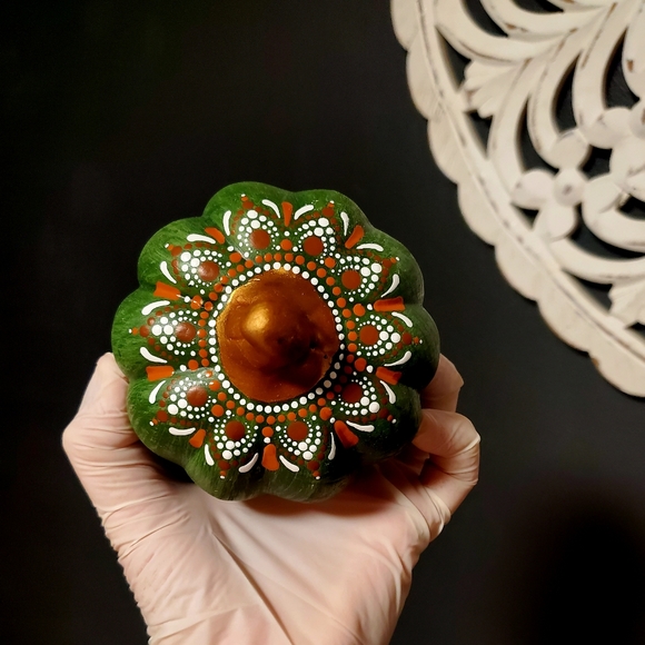Two Handpainted Pumpkins Mandala Boho Fall Decor - Picture 7 of 9